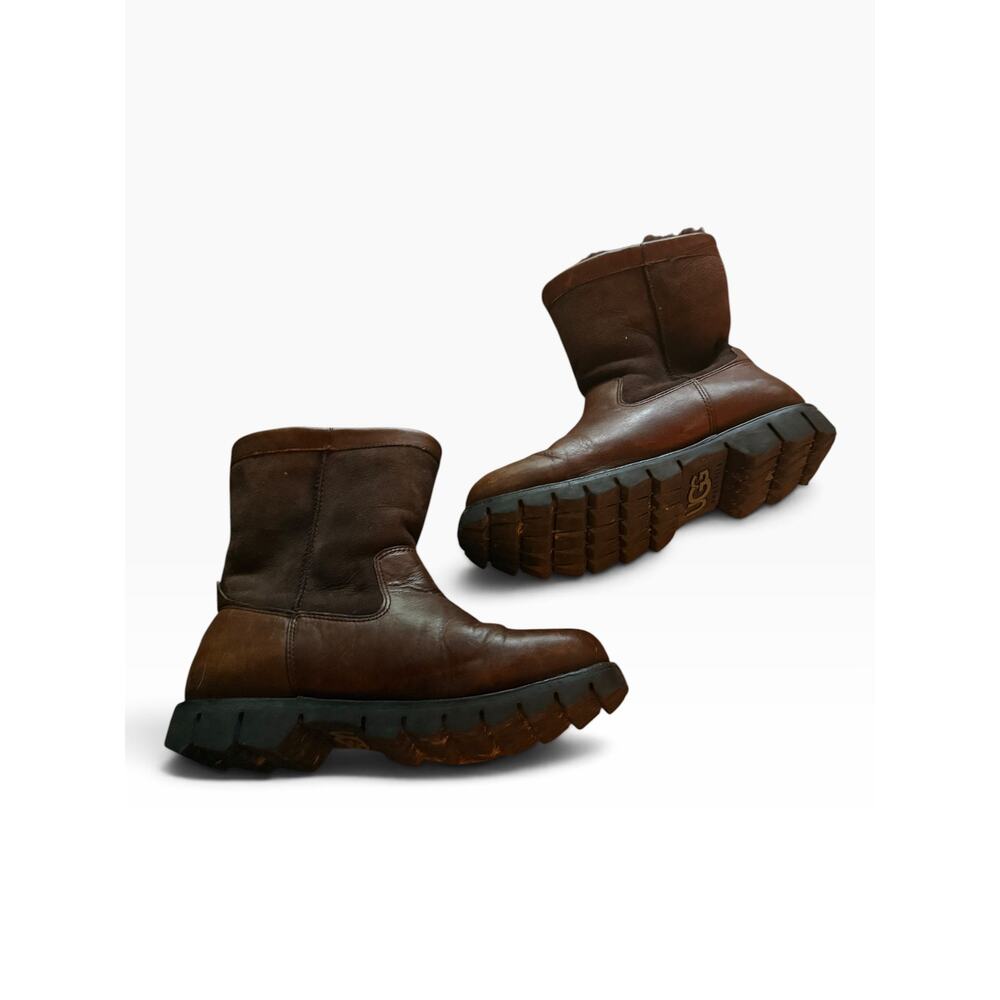 UGG Brown Leather Shearling Moto Boots Women’s Size 8 Lug Sole - Picture 2 of 8